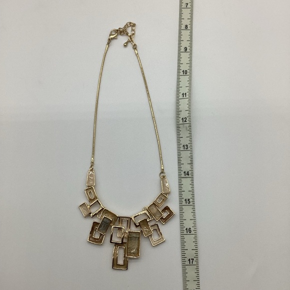 1961. Gold Geometric Necklace & Earring Set w/ Earth Tone Stones EUC - Picture 2 of 3